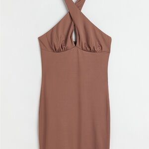 Elegant Brown Halter Neck Dress